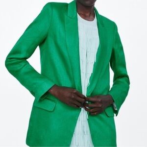 ⭐️Zara linen roll up cuff blazer green large⭐️